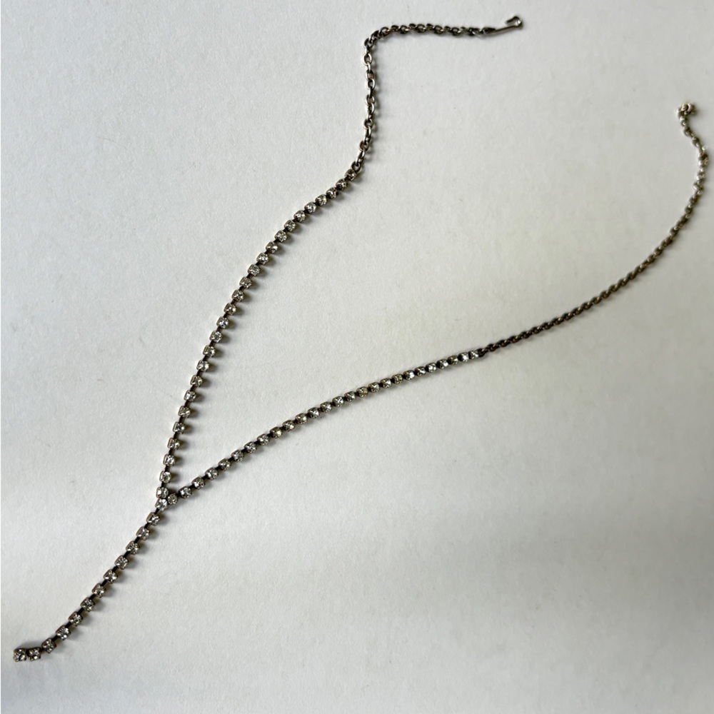 Vintage Rhinestone Y-Necklace – Silver Tone with Clear Glass Crystals
